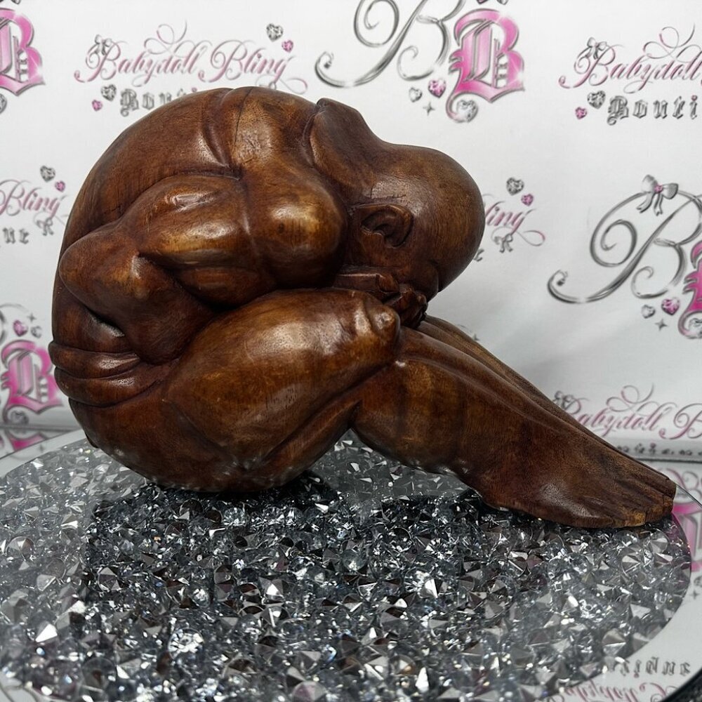 Weeping Buddha statue wooden carving yoga calming meditation wood handmade rare